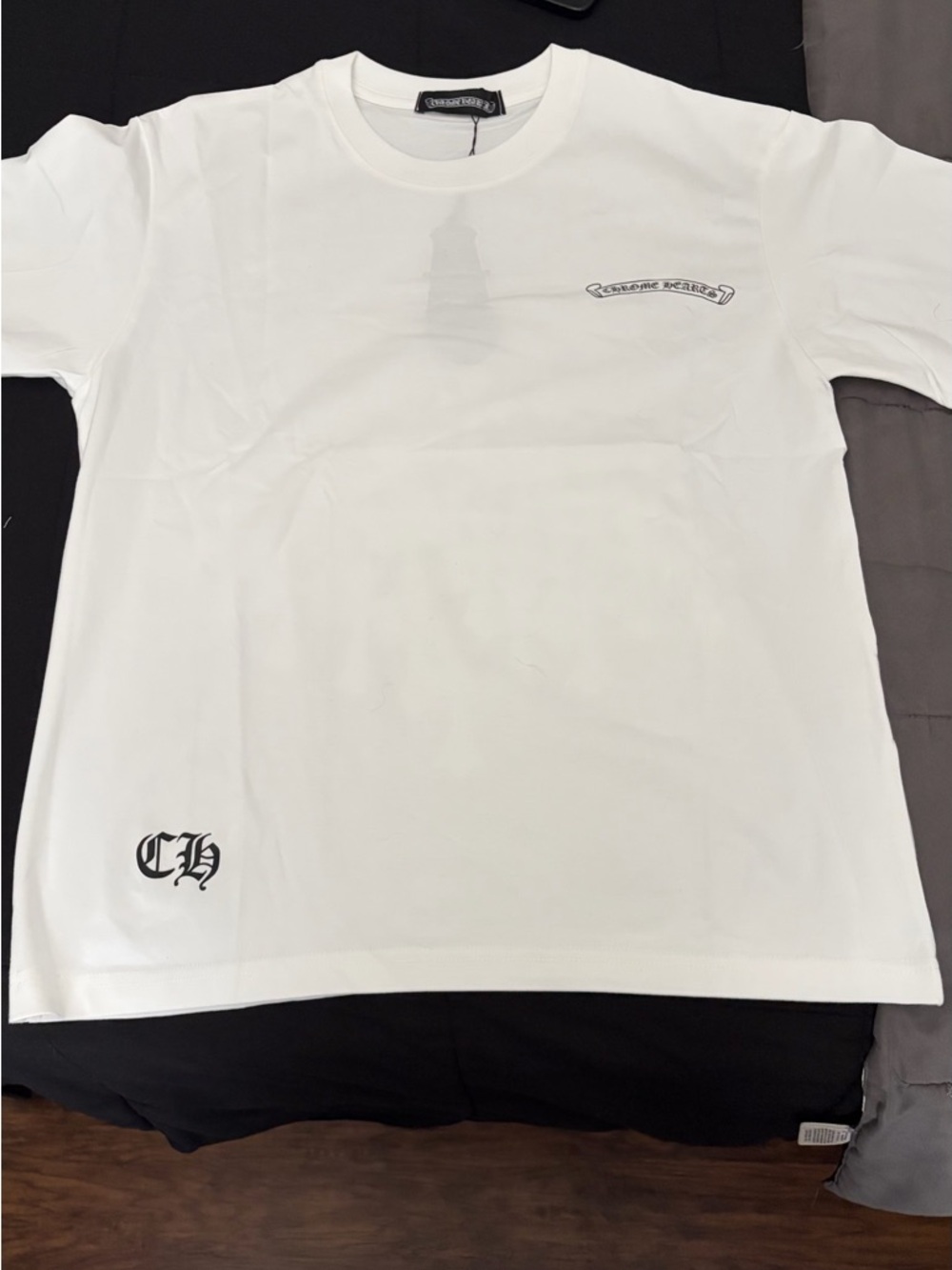 Chrome Hearts White Short-Sleeve Tee with Black Logo Accents